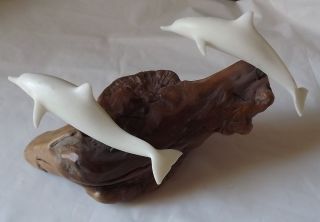 John Perry Sculpture Porcelain Bisque Dolphins Signed  