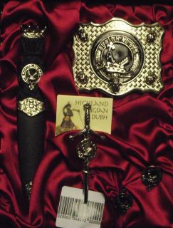 Scottish Gift Set MacDougall Kilt Pin Belt Buckle Cuff Links Sgian Dubh Knife  