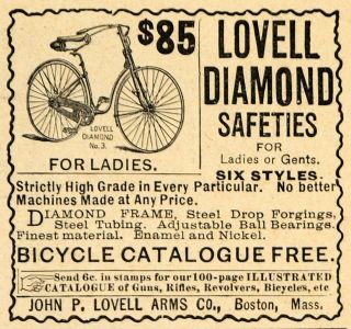 1892 Ad John P Lovell Arms Co Diamond Bicycle Boston Original Advertising  