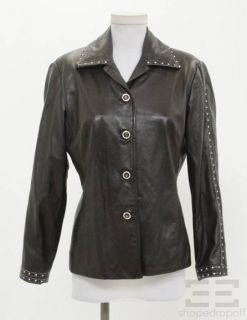 St John Sport Black White Leather Perforated Trim Jacket Size P  
