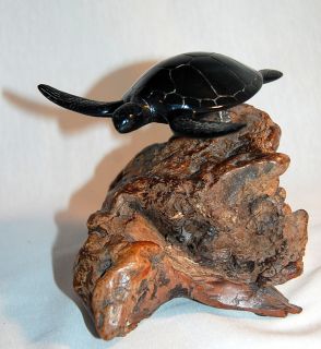 John Perry Art Sea Turtle Pellucida Ebonite on Root Burl from The Manzanita Bush  
