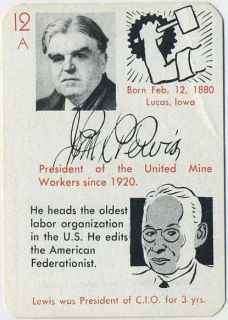John L Lewis Labor Vintage 1945 Leister Autographs Game Card Trading Card  