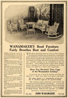 1910 Ad Wanamaker's Reed Furniture Chairs Couch Tables Original Advertising  