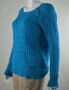 St John's Bay Women's Cable Knit Sweater Size Medium 8 10 Teal Blue Boat Neck  