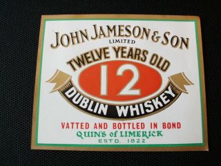 Irish Pub Idea Original John Jameson 12 Y O Whiskey Label Quin's of Limerick  