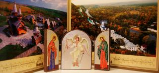 Russian Ortodox Icon Triptych Holy Guardian Angel Mother of God John The Baptist  
