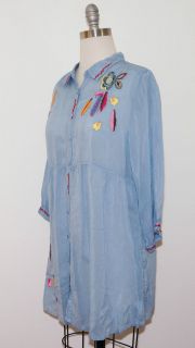 Johnny Was Ocean Blue Rayon Tribal Embroidered Tunic M  