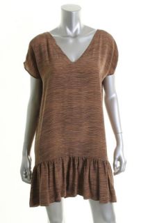 Joie Alyssa Brown Silk Printed V Neck Short Sleeve Casual Dress S BHFO  