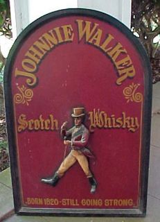 Vintage JOHNNIE WALKER Figural Wood Hand Painted Large PUB SIGN 36 x24  
