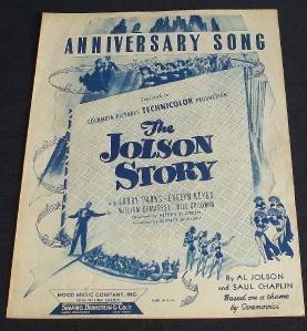 Collectible Vintage 1946 Sheet Music Anniversary Song Jan1 1901 Al Jolson Story  