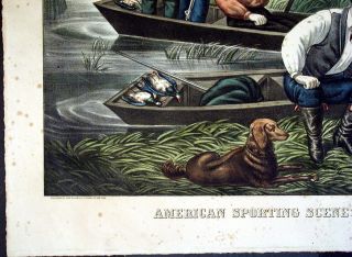 1870 Antique Lithograph American Sporting Scene Duck Shooting by John Walsh  