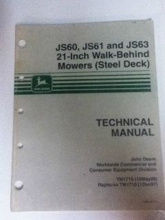 John Deere Walk Behind Mower Technical Manual JS60 JS61 JS63 21"  