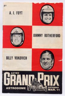 1972 Houston Grand Prix Program Astrodome AJ Foyt Johnny Rutherford Vukovich  
