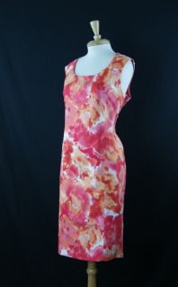 Jones New York Collection Pink Orange White Floral Cocktail Dress Size 14 DT1062  