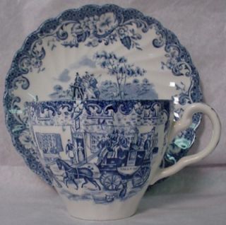 Johnson Brothers China Coaching Scenes Blue Cup Saucer Set Design In  