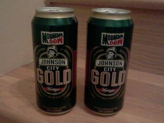 Mountain Dew Johnson City Gold Vintage TWO CANS Test Market First Batch  