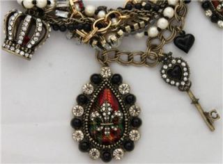 Betsey Johnson ROYAL ENGAGEMENT RED PENDANT Multi Chain CHARM NECKLACE Crown Key  