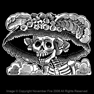 Female Dandy Shirt Jose Posada Day of The Dead Skeleton  