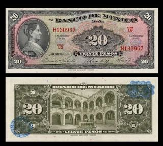 20 Pesos Banknote Mexico 1961 LG Josefa Ortiz La Corregidora Pick 54 UNC  