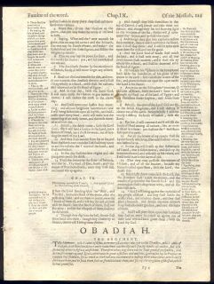 1599 Geneva Quarto Roman Letter Bible Leaves COMPLETE BOOK OF OBADIAH JONAH  