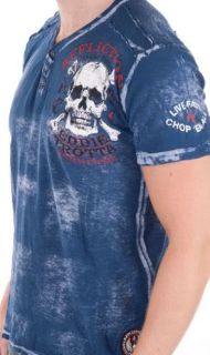 Affliction MMA American Customs Eddie Trotta Henley Blue Mens Tee Shirt XL  
