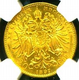 1897 Austria Gold Coin 20 Corona Krone NGC RARE Gem  