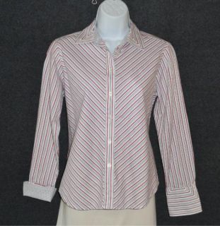 Jones New York Signature Petite Sz PS Striped Button Down Optional Cuff Shirt  