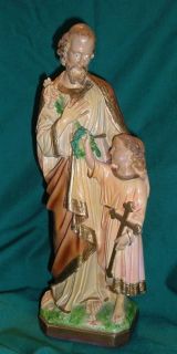 Statue St Joseph with Christ Child France Cross Crown of Thorns Unusual V Fine  