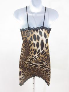 Josie Natori Leopard Print Black Lace Cami Slip Dress S  