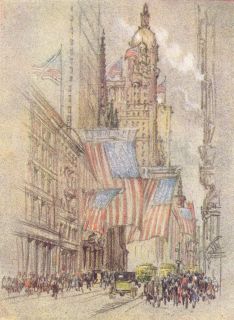 ANTIQUE JOSEPH PENNELL BOOKPLATE PRINT LOWER BROADWAY ELECTION NEW NEW YORK  