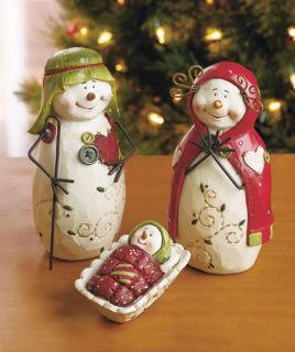 3 Pc Snowman Nativity Set Chritmas Holiday Statue Joseph Mary Jesus Decor NEW  