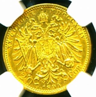 1894 Austria Gold Coin 20 Corona Krone NGC RARE Gem  