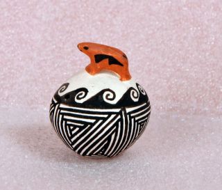 Acoma Pottery Polychrome Miniature Seed Pot with Animal by Joyce L  
