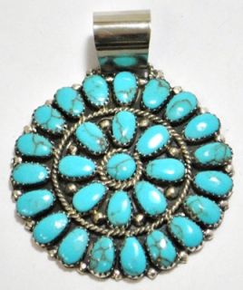 Navajo Turquoise Cluster Sterling Silver Pendant Juliana Williams  