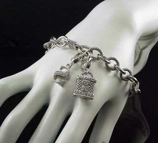 Dazzling estate sterling silver Judith Ripka lock initial charm bracelet  