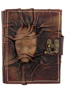 Scarfed Woman Brown Leather Bound Journal Notebook Leather Diary Sketchbook  
