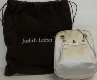 Judith Leiber Light Silver Satin Evening Bag Crystal Trimmed Silver Snake Chain  