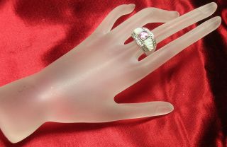 JUDITH RIPKA 925 Sterling Silver pink Diamonique Ring Mother Pearl AUTHENTIC 13g  