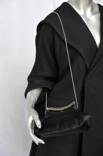 Judith Leiber Black Satin Crystal Diamante Jewelled Evening Bag Handbag Clutch  
