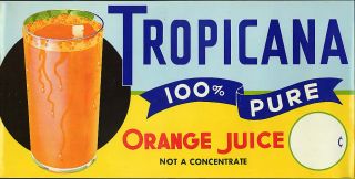 Tropicana 100 Pure Orange Juice Paper Store Sign 1950s  