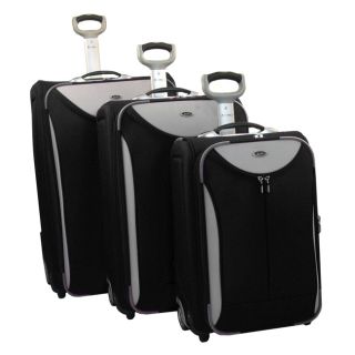 Jourdan Expandable 3 Piece Rolling Upright Luggage Set Black Grey Trim  