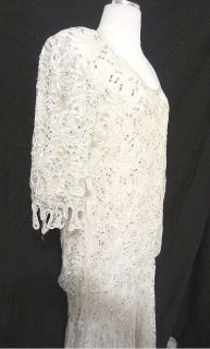Judith Ann White Beaded Sequins Evening Cocktail Party Dress Size L  