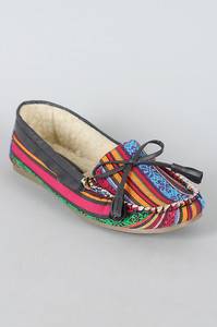 Multicolor Women's Tribal Print Shearling Moccasins Flats Size 5 5 to 10  