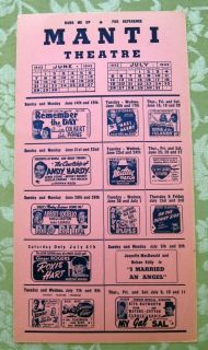 Movie Calendar Ad June July 1942 Manti Utah Theatre