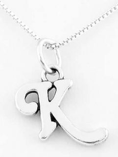 Sterling Silver Letter K Charm with Necklace 16