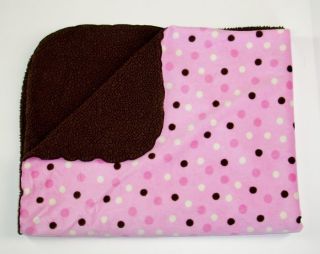 Just Born Pink Brown Polka Dot Minky Fleece Plush Baby Blanket