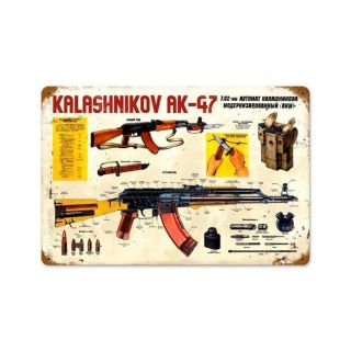 Kalashnikov AK 47 Gun Rifle Vintage Metal Sign Military Diagram 18 X