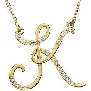 14kt Yellow Gold Diamond Initial Letter K Pendant Necklace 17