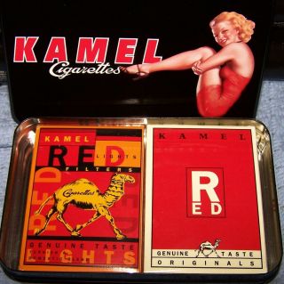 KAMEL REDS Black Girly Metal Tin & 2 Decks of LOGO Playing Cards NEW