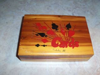 Vintage Cedar Box Card Deck Box Souvenir Kankakee IL